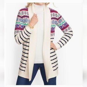 TALBOTS  open Front Knitted ivory and Multicolor Cardigan size S